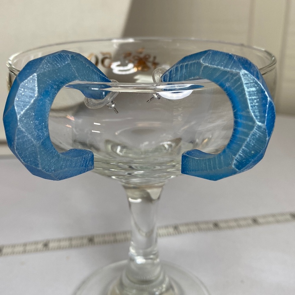 Frosty blue open back chunky hoop earrings